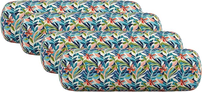 RSH DECOR: Neck Roll Jumbo Bolster Pillows Set of 4 | 24” x 8" | All-Weather Spun Fabric | Water and Fade-Resistant | Outdoor Support Pillows for Patio Furniture | Made in USA (SOMAP Multi)