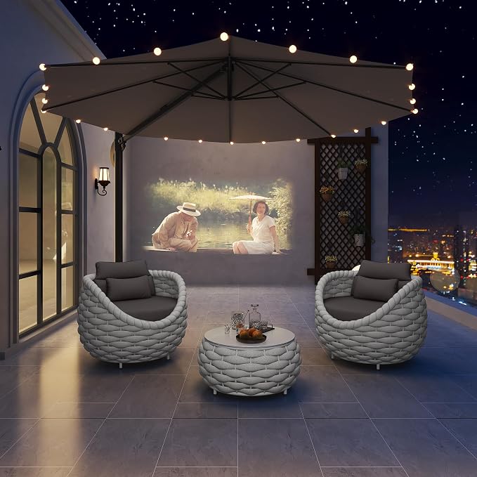 TWT Aluminum Outdoor Patio Furniture Set, 4 Textilene Armchairs Modern Outdoor Conversation Set Outdoor Single Sofa with Upgrade Cushion and Coffee Table for Balcony,Light Grey