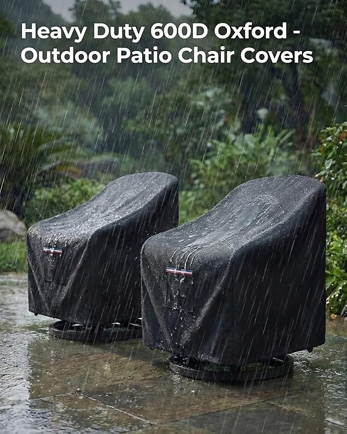 Waterproof Patio Chair Covers, 35W x 37D x 36H inches Heavy Duty Outdoor Furniture Protection Cover Weather Resistant 600D Oxford 2-Pack, Black