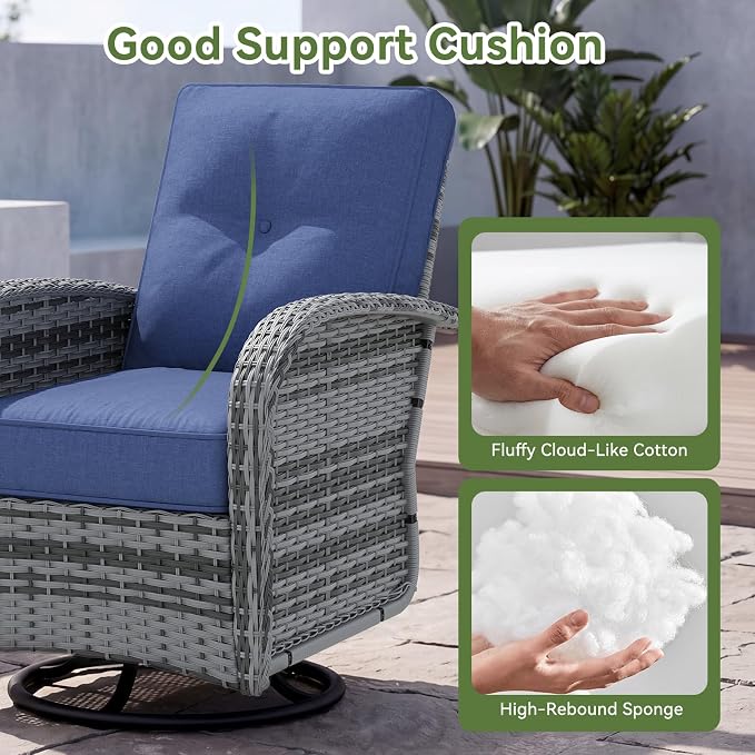 LazySunsets 12 PCS Patio Furniture Set, Outdoor Sectional All-Weather Wicker Conversation Set with Swivel Rocker Chairs, 4'' Thick Cushions for Backyard Poolside(Navy/Grey)
