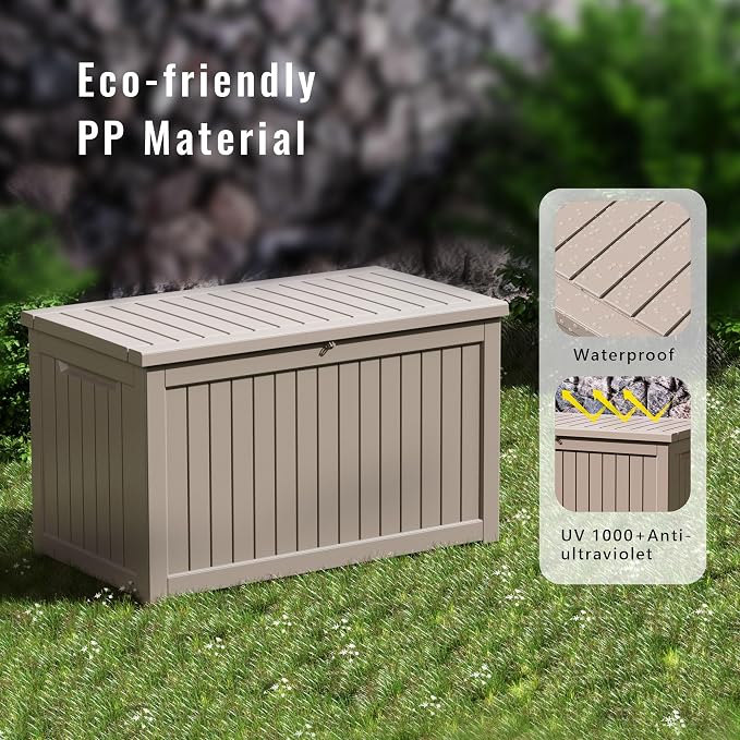 DRATO 280 Gallon Deck Box, Waterproof Resin Large Outdoor Storgae Box for Patio Furniture, Patio Cushions, Gardening Tools, Pool Supplies, Lockable (Gray, 280 Gallon)
