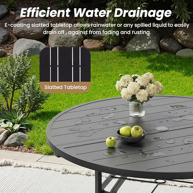Soohow Outdoor Dining Set for 4, 5-piece Outdoor Patio Dining Set 4 x Stackable Patio Chairs & 1 x Round Table with Umbrella Hole, All-Weather Outside Table and Chairs for Backyard, Balcony, Porch