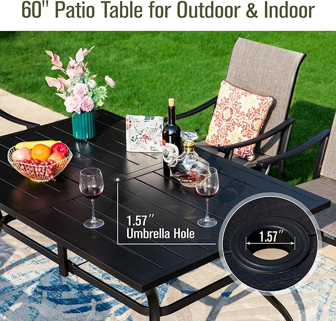 Sophia & William 7 Pieces Patio Dining Set, 6 Quick Dry Textilene Chairs and 60" Powder-Coated Outdoor Dining Table, Durable All-Weather Patio Furniture for Lawn, Park, and Courtyard Support 350lbs