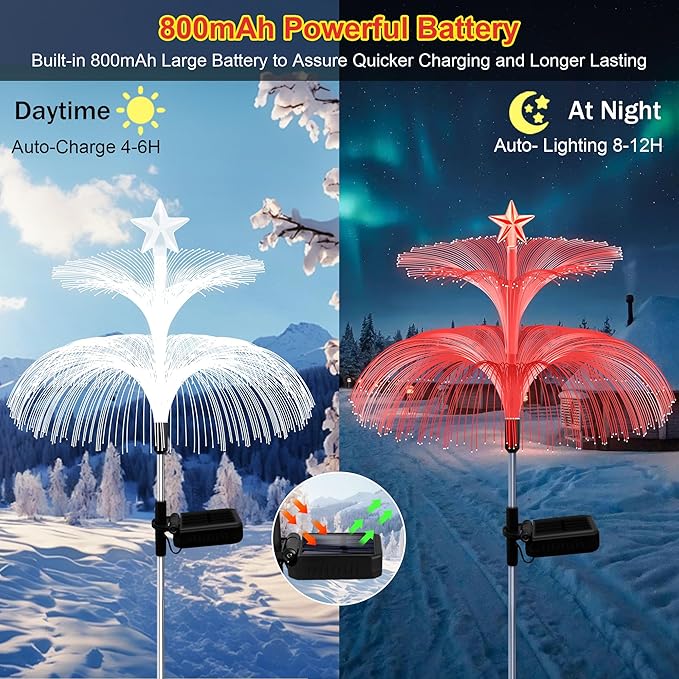 MRHEPHAESTUS Solar Garden Lights, 4 Pack Solar Star Jellyfish Lights 7 Color Changing Fiber Optic Light Gardening Gifts for Mom Grandma Women, Flower Light for Outdoor Yard Garden Decor