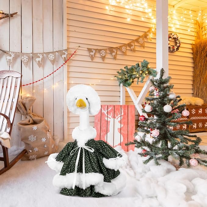 Suzile Winter Christmas Goose Outfit Dresses Clothes for 23" High Cement or Plastic Porch Goose Costume for Yard Lawn Outdoor Garden Patio Statue Xmas Santa Holiday Decor