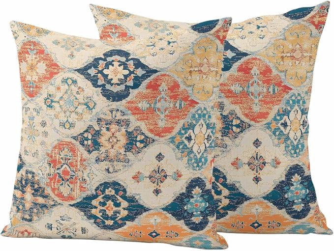 Outdoor Waterproof Pillow Covers for Patio Furniture Morocco Boho Decorative Throw Pillow Cover Vintage Ethnic Bohemian Pillowcases Set of 2 Cushion Case for Sofa Couch Chair Home Decor 18x18 inch