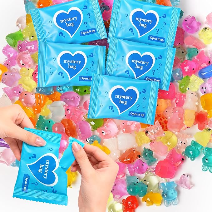 50pcs Luminous Mini Resin Animals, Resin Animals Mystery Bags, Individually Wrapped Blind Bags, Glow in The Dark Tiny Animal Figurines for Fairy Garden, Aquarium, Party Favors & Home Decor Crafts