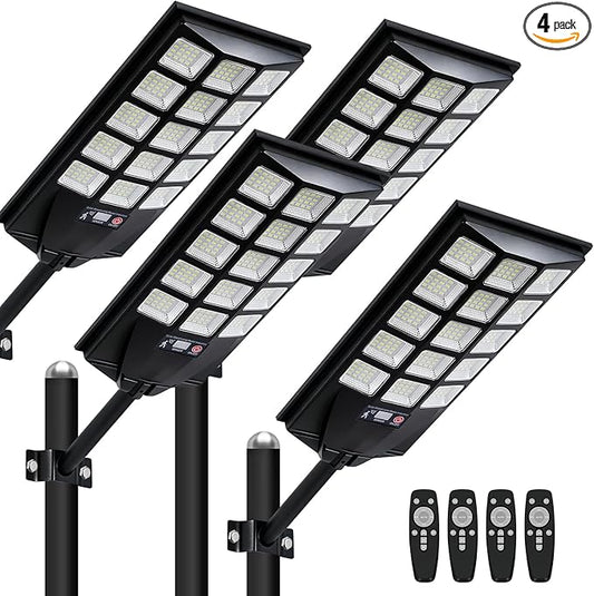 Jercoda Solar Lights Outdoor Waterproof, 6500K Dusk to Dawn Solar Street Light Motion Sensor with Remote, Solar Powered LED Security Flood Light for Outside Garden Yard Parking Lot Pathway, 4PACK