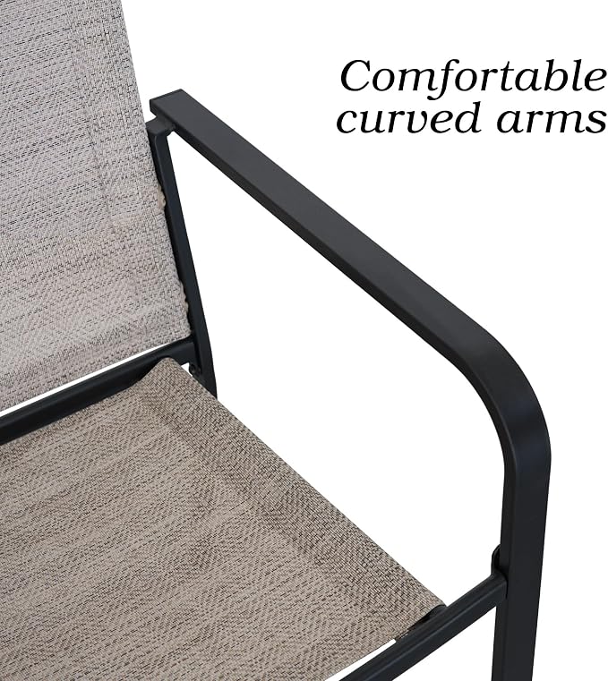 Anmutig 7 Piece Patio Dining Set 48 Inch Round Table Stackable Chairs Beige | Powder-Coated Steel Frame, Quick-Dry Textilene Mesh, Dual-Size Umbrella Hole, Weather Resistant, Patio, Garden, Backyard