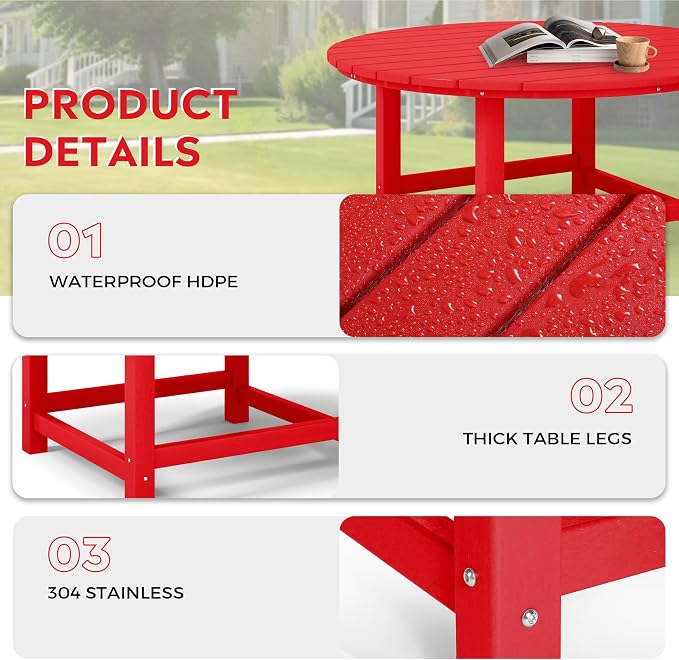 Costaelm Patio Conversation Set, Outdoor Chairs Set of 5 Balcony Firepit Furniture Outdoor Adirondack Round Table and Chair Backyard Furniture Set for Lawn Porch Pool Garden, Red