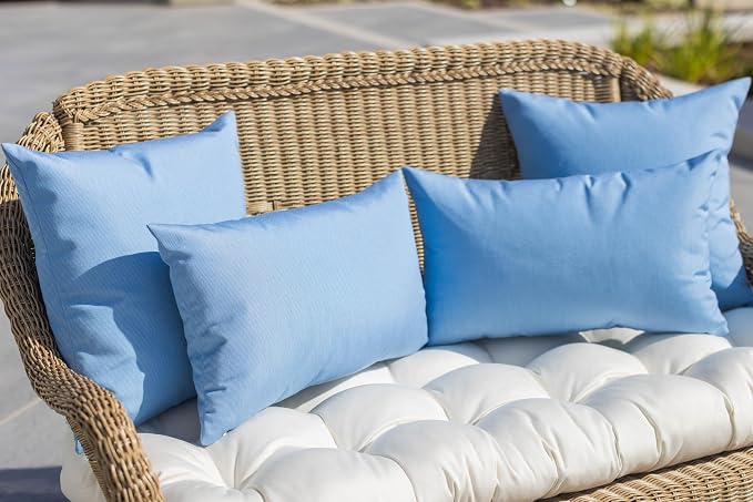 RSH Décor Sunbrella Pillow Set of 4 – 2 Lumbar 20"x12" & 2 Square 17"x17" Outdoor Throw Pillows | Canvas White | Fade, Water & UV Resistant Indoor/Outdoor Cushions | Made in USA