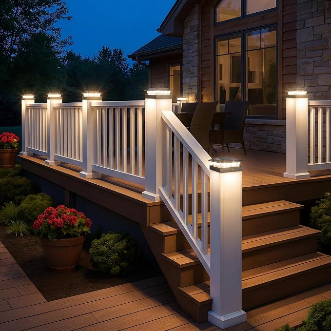 kolpop 4x4 Solar Post Cap Lights Outdoor 12Pack- 3 Color Temperatures& 2 Level Brightness, IP65 Waterproof, 16 LED Black Fence Deck Post Light Solar Powered Only for 4×4/3.5×3.5 Wood/Vinyl Posts