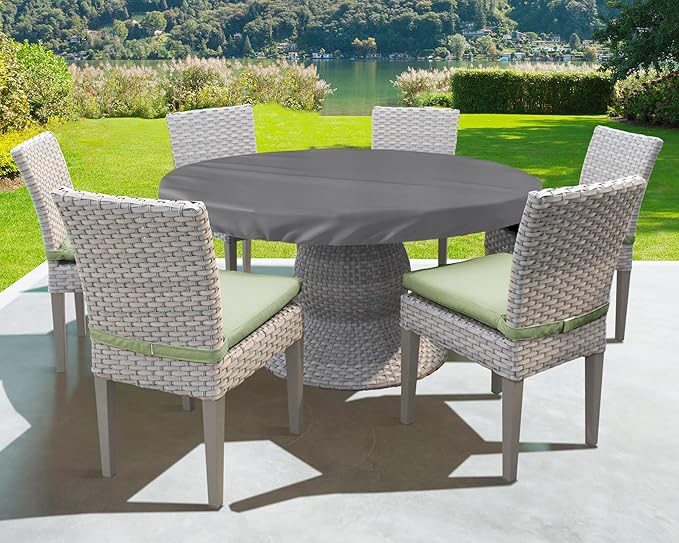 Outdoor Round Table Cover Waterproof UV-Resistant for 28 Inch Diameter Patio Tables - Heavy Duty Weatherproof Table Top Protector with Elastic Hem (Grey)