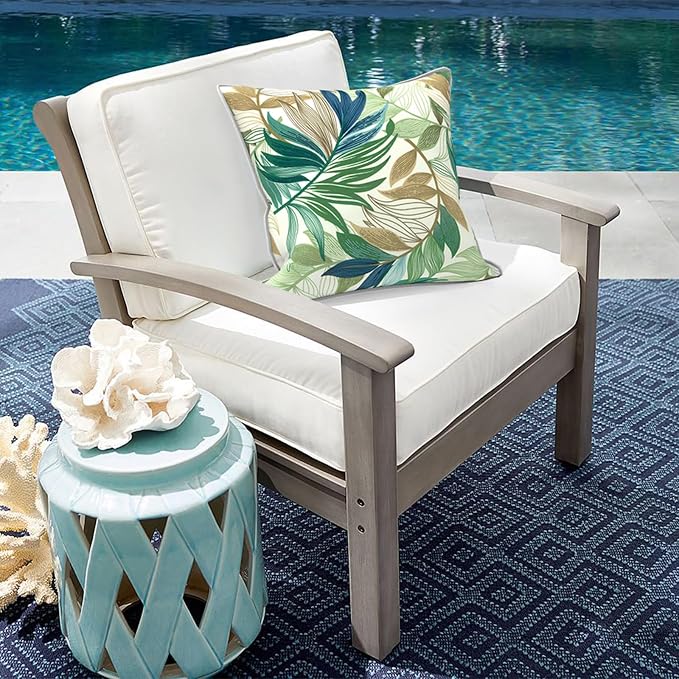 Outdoor Throw Pillow Covers Pack of 2, Decorative Water Repellent Square Pillow Cases with Piping 18x18 Inch, Lush Leaf Green