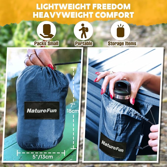 NATUREFUN Ultra-Light Travel Camping Hammock | 300kg Load Capacity,Breathable,Quick-Drying | 2 x Premium Carabiners,2 x Nylon Slings Included | Outdoor Indoor Garden