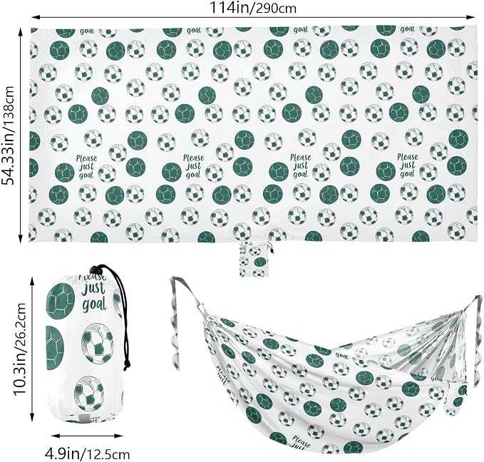 Camping Hammock Outdoor Hammocks for Outside Green Football White Beach Trees Portable Lightweight with Pockets Tree Straps Indoor