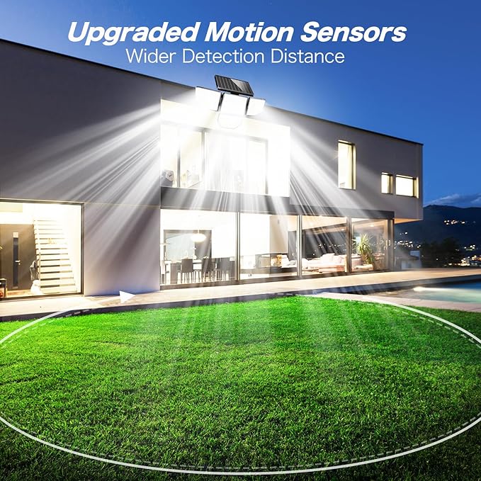 Adewalk Outdoor Solar Light - Upgrade 3000LM 188 LED Motion Sensor for 4 Heads IP65 Waterproof Powered Switch Control Darkroom Backyard Outside Security