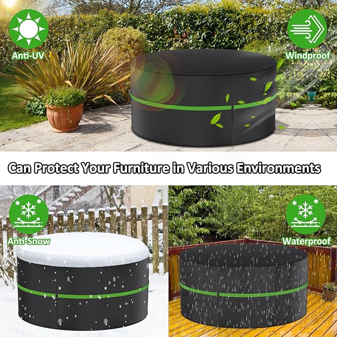 Round Outdoor Table Cover 74Inch, Waterproof Patio Furniture Cover - Heavy Duty 420D Large Patio Dining Table and Chair Set Covers for All Weather Resistant for Round Sofa (Black, 74"DIA x 31"H)
