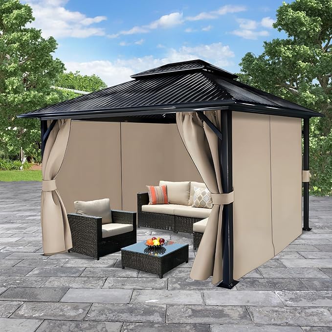 COWVIE 4-Panel 12' x 16' Gazebo Replacement Curtains, Patio Privacy Sidewalls with Double Zipper, Replacement for Outdoor Gazebo Canopy (Curtain Only)