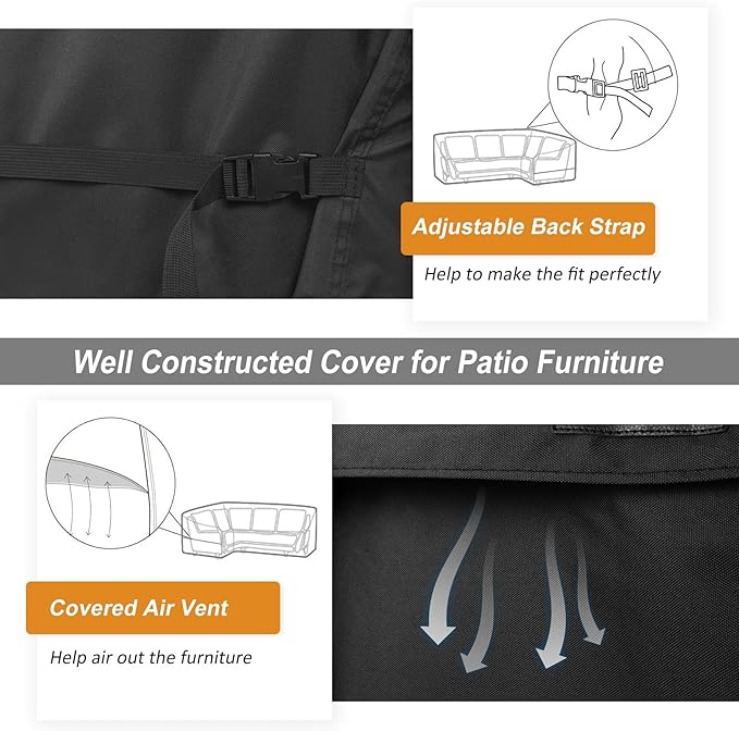 NettyPro Waterproof Patio Sectional Sofa Cover 600D Heavy Duty Waterproof Patio Lawn Furniture L-Shaped Lounge Set Couch Cover, 83 x 104 Inch, Left Facing, Black