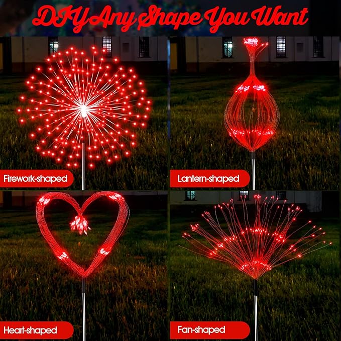 Tujoe 6 Pcs Christmas Solar Firework Stake Lights 180 LED 8 Modes Solar Waterproof LED Sparkler Lights Outdoor Decoration for 4th of July, Xmas Holiday Garden Patio Yard Pathway Walkway, Red