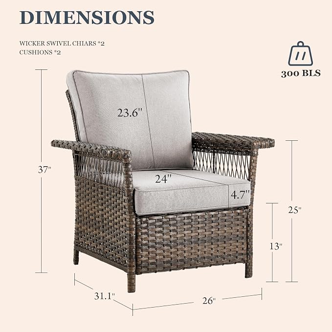 Patio Furniture Set Wicker Patio Chairs PE Rattan Sofa Ottomans with Beige Cushions Patio Coffee Table and Side Table Brown Wicker Patio Conversation Set 7pcs for Garden Backyard