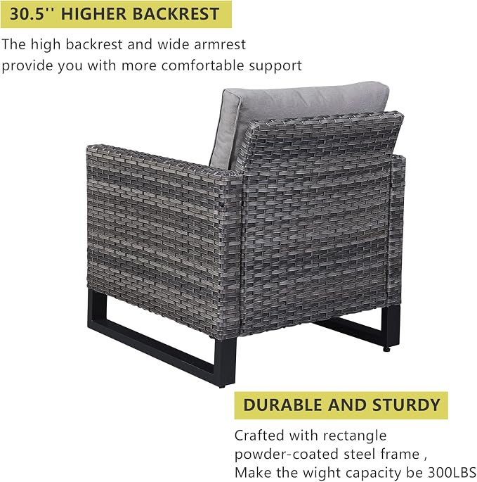 HUMMUH Outdoor Chairs PE Wicker Patio Dining Chairs Set of 2 High Back Metal Frame Porch Chairs with 4 inch Seat Cushions