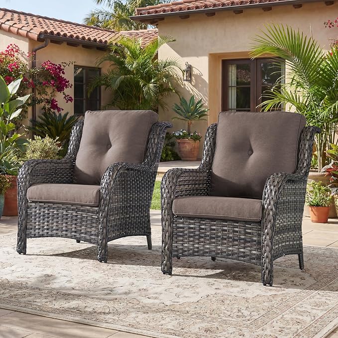 Rilyson Patio Chairs Outdoor Wicker Chair - Rattan Dining Chairs Porch Chairs Outside Club Chairs with High Back and Deep Seating(Mixed Grey/Grey)