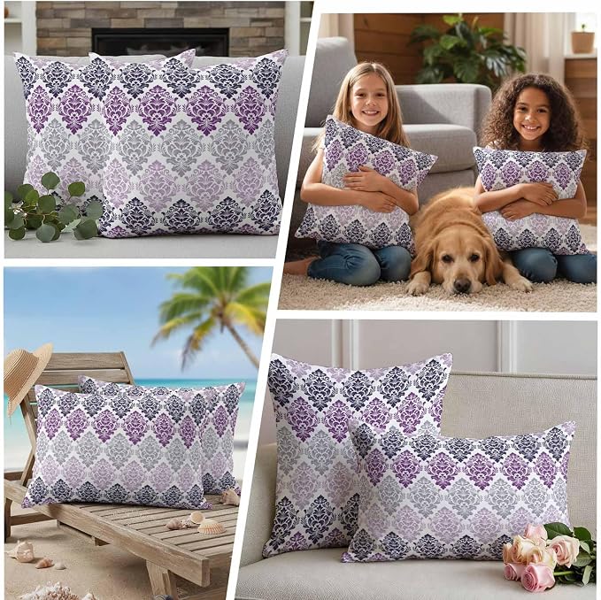 Vintage Floral Outdoor Pillow Covers Set of 2 Black Purple Flower Pattern Country Gradient Waterproof Throw Pillow Cover Decorative Cushion Cases for Patio Porch Garden 20X12 Inch