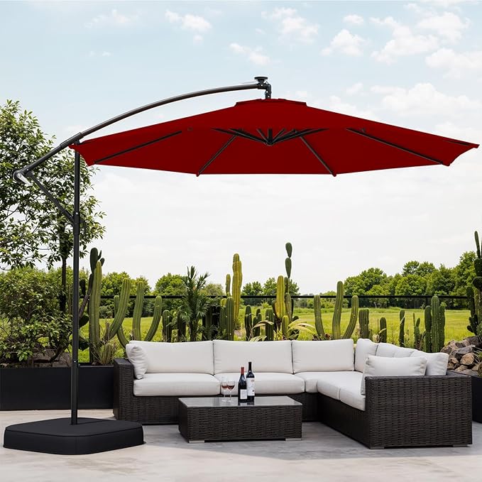 10FT Patio Umbrella with Base Included, Outdoor Offset Cantilever Umbrella, Infinite Tilt, UV Protection for Backyard, Lawn, Garden & Pool