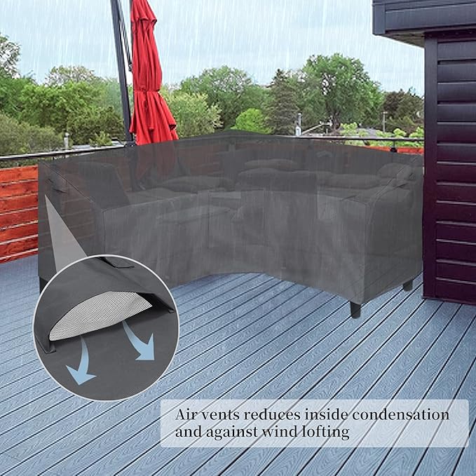 Easy-Going Patio V-Shaped Sectional Sofa Cover, Waterproof Outdoor Sectional Cover,Heavy Duty Garden Furniture Cover with Air Vent 118" L (on Each Side) x 33.5" D x 31" H, Dark Gray