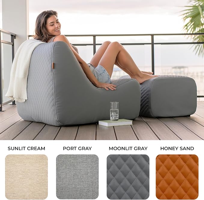 Big Joe Solvana Outdoor Sectional, 7 Piece Patio Furniture Set, Weather-Resistant Cool Touch Silicone Stitched Leather Sofa, Moonlit Gray
