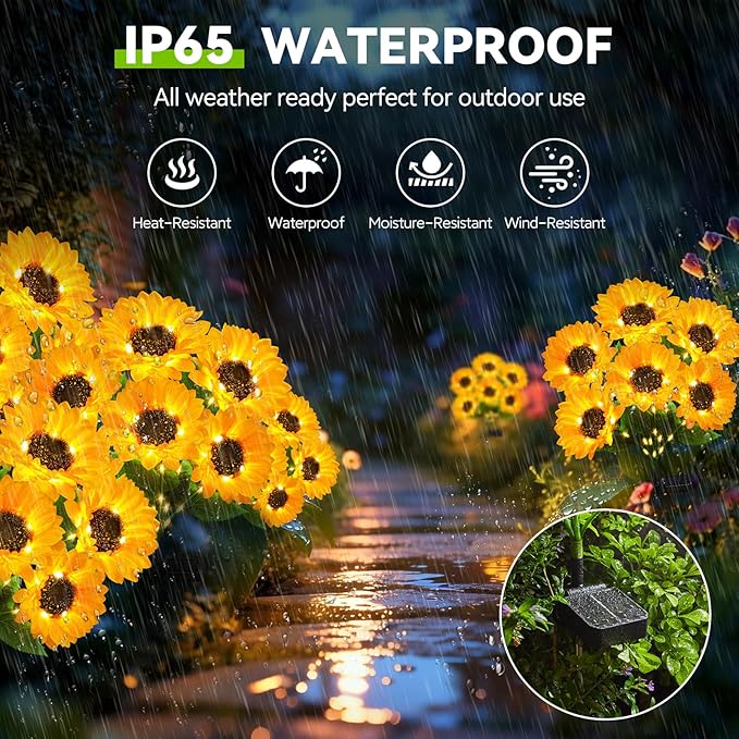 Solar Lights Outdoor Garden Decor, 3 Pack with Upgraded 18 Bright Solar Sunflower Lights, Waterproof Solar Flower Lights Outside Decorations with Auto ON/OFF, Sunflower Gifts for Women Mom Grandma