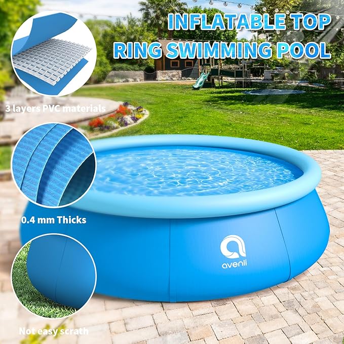 Inflatable Swimming Pool, Blow up Pool, Round Inflatable Pools Adult, Family Swimming Pool 8ft x 25in, Top Ring Summer Water Party Pools for Outdoor, Backyard