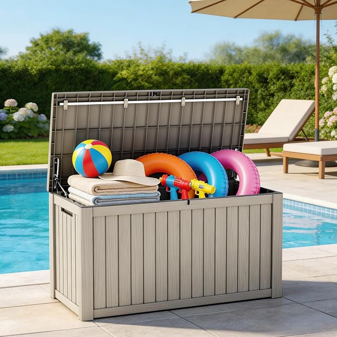 LubanNese Outdoor Storage Box, Waterproof Deck Box, Outdoor Patio Storage Bin, Weatherproof (Grey, 180 Gallon)