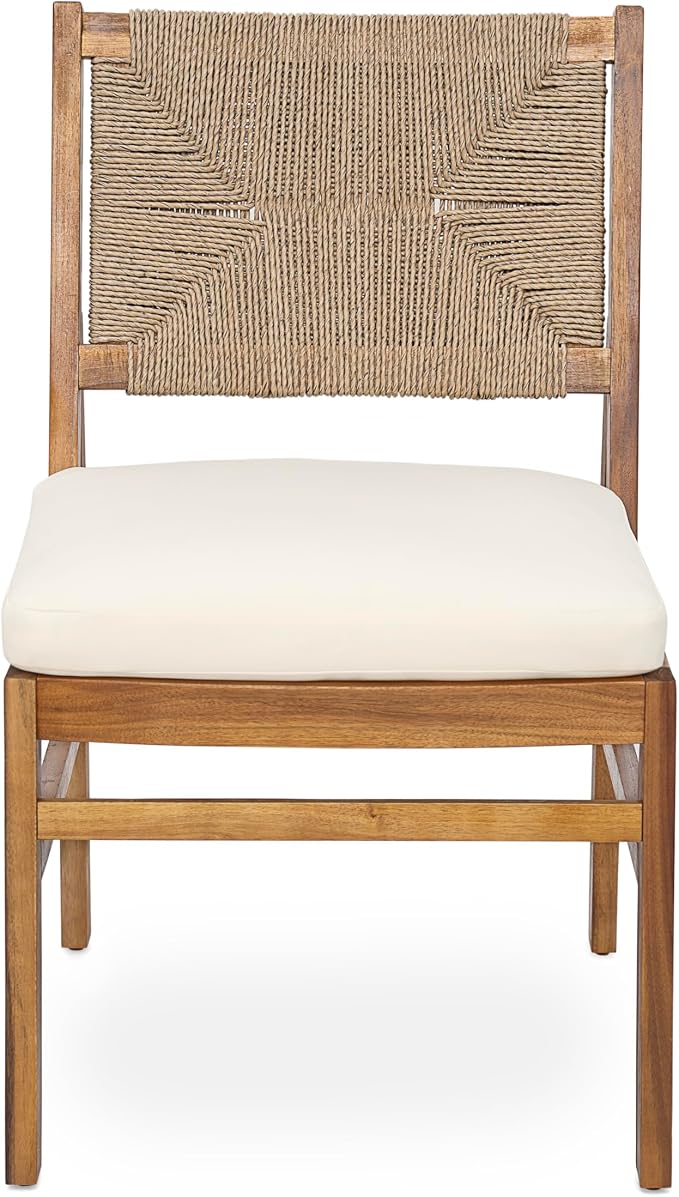 Christopher Knight Home 7 Piece Outdoor Dining Set, 71" Acacia Wood Patio Table with 6 Light Brown Wicker Chairs and Cream Cushions, Teak Finish Wood Dining Table Set for Backyard Garden Porch Deck