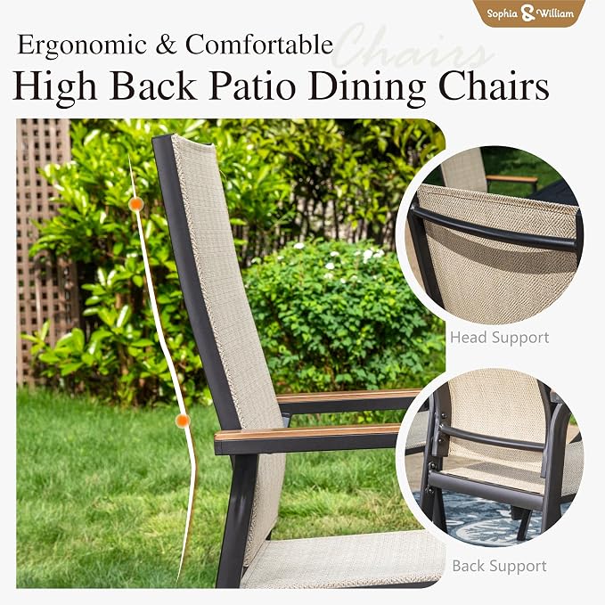 Sophia & William Patio Dining Chairs Set of 6, Stackable Aluminuum Frame | Beige textilene, Weather-resistant, light-weight & space-saving, Breathable & quick-drying, Outdoor deck backyard porch
