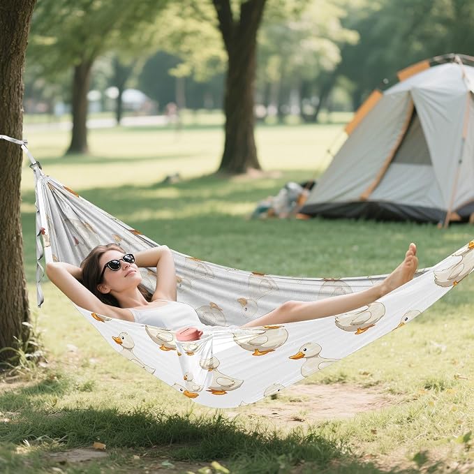 Camping Hammock Outdoor Hammocks for Outside Duck White Beach Trees Portable Lightweight with Pockets Tree Straps Indoor