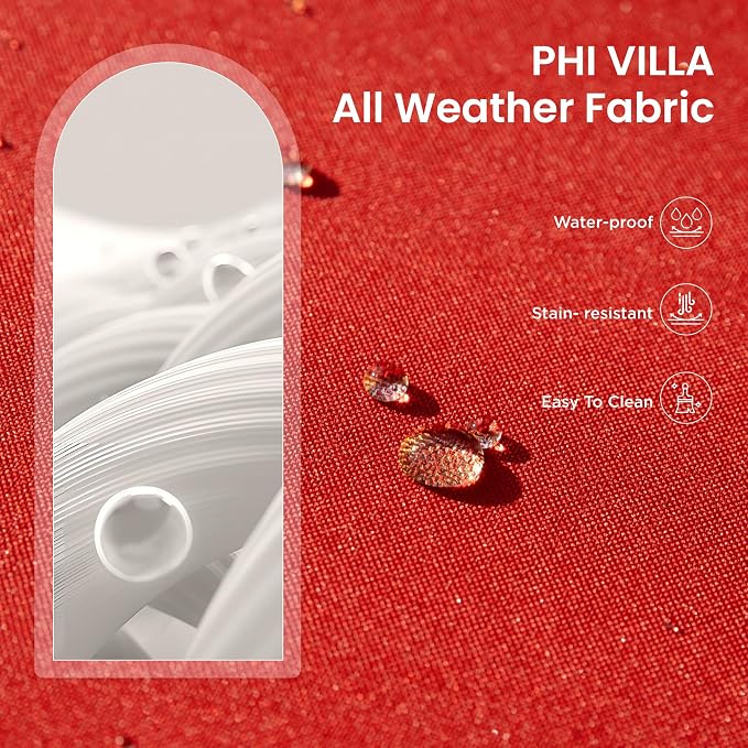PHI VILLA Patio Wicker Furniture Set for 4, Brown Rattan Loveseat & Chairs with Red Cushions & Acacia Wood Coffee Table, Outdoor Modern Conversation Sofa Set for Deck, Yard, Porch
