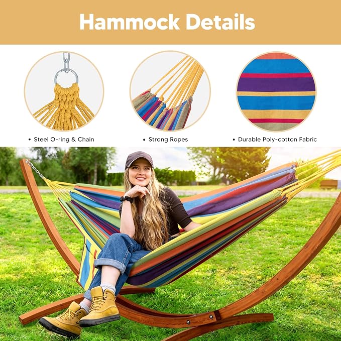 SUNCREAT Portable Hammock with Stand, Two Person Hammock with Stand Included, Rainbow