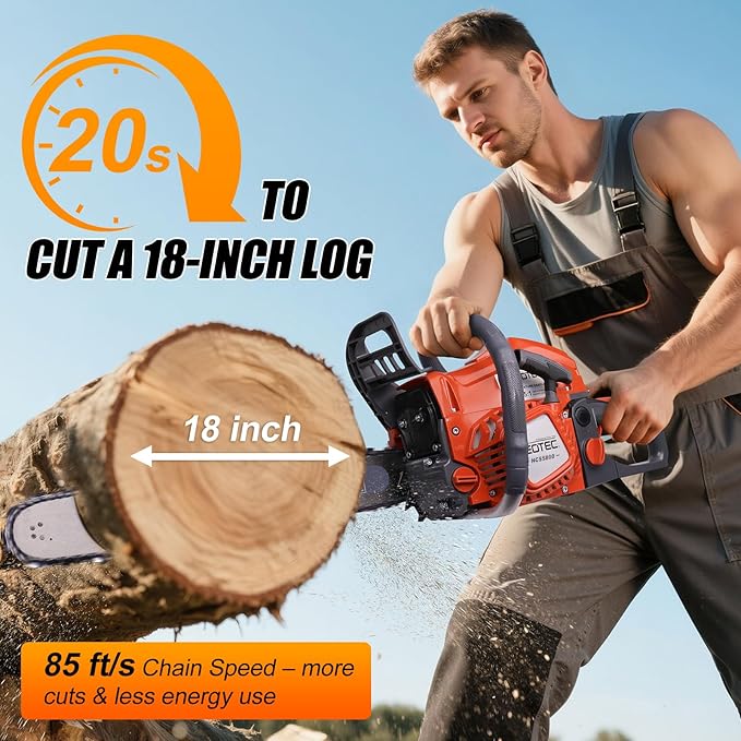 58CC Gas Powered Chainsaw 18 20 Inch Bar Chain Ergonomic Chainsaw Chain Brake Anti-Vibration System, 2-Cycle Petrol Motosierra De Gasolina for Tree Cutting Firewood Wood Yard Cleaning