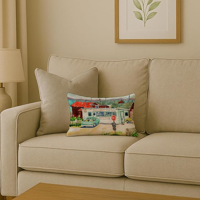 Caroline's Treasures 6141PW1216 Tacoma Beer and Boiled Shrimp Market Canvas Fabric Decorative Pillow Machine Washable, Indoor Outdoor Decorative Pillow for Couch, Bed or Patio, 12HX16W