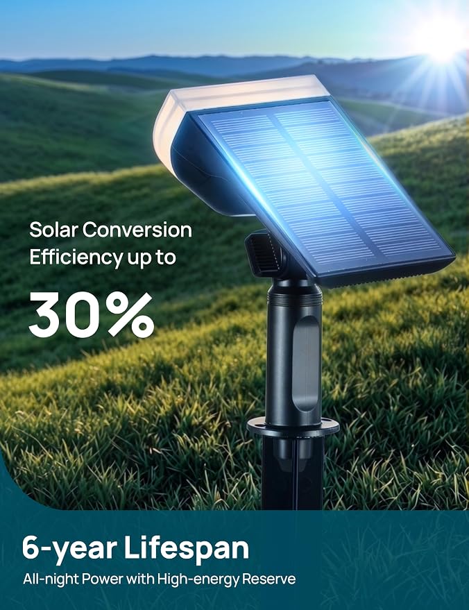 Linkind Solar Lights Outdoor Waterproof LED Spotlights Warm White 6 Pack | Starray, 3 Lighting Modes, 650LM, 3000K, Dusk to Dawn, In-Ground Wall-Mounted for Landscape Yard Garden Tree Flag Pathway