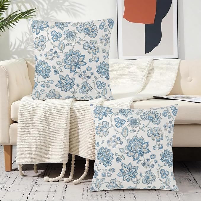 Blue Chinoiserie Pillow Covers 20x20 Set of 2 Blue and White Porcelain Paisley Throw Pillow Covers Vintage Floral Pillowcase Neutral Cushion Case for Couch Sofa Indoor Outdoor