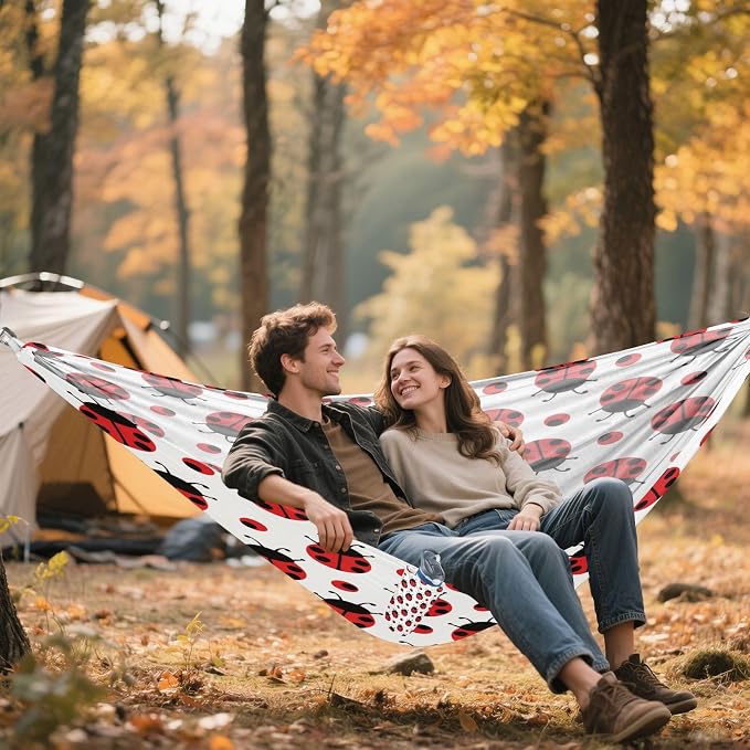 Lucky Bug Camping Hammock, Portable Lightweight Single Hammock with Tree Straps and Aluminum Carabiners, 114" x 54" Travel Hammock for Hiking Backpacking Beach