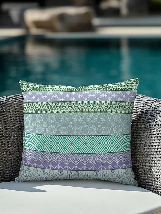 Waterproof Outdoor Pillow 1 Pack Turquoise Bohemian Decorative Throw Pillows Cover & Insert 16x16 Inch Pillowcase Boho Style Floral Leaves Geometric Pillows for Couch Sofa Bed Patio Furniture