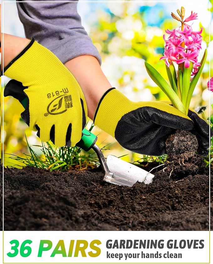 Honeydak 36 Pairs Gardening Gloves for Men Women Breathable Rubber Coated Working Gloves Bulk for Gardening Construction Work