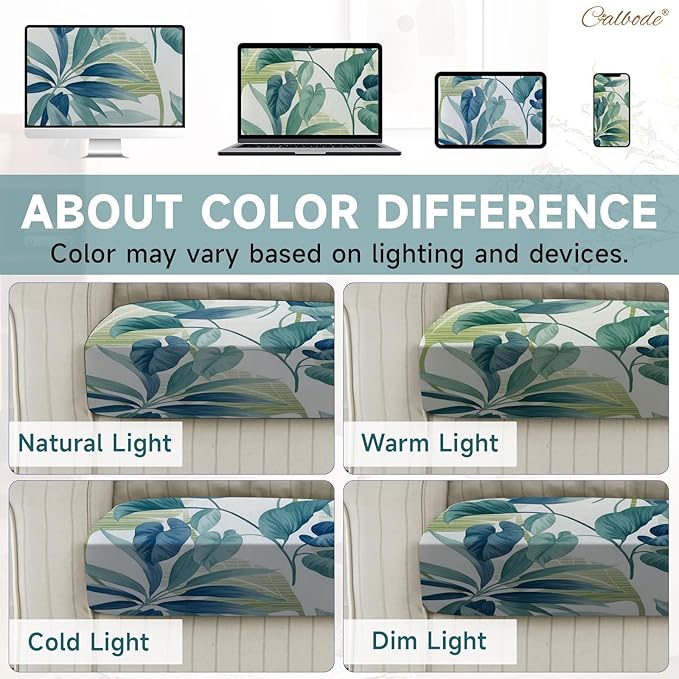 CALBODE 12 Pcs Stretch Outdoor Seat Cushion Covers, Botanical Chair Seat Cover for Patio Furniture Cushions Washable Reusable Indoor and Outdoor Couch Cover Replacement (Blue Leaves, Cover Only)