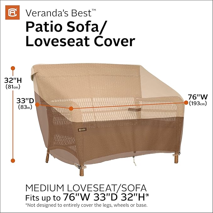Classic Accessories Veranda's Best Waterproof Patio Sofa/Loveseat Cover, 76 x 33 x 32 Inch