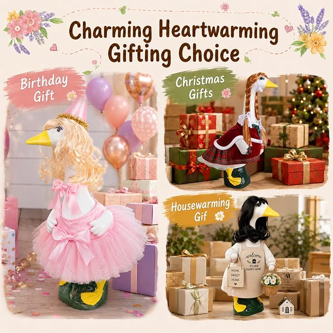 4Pcs Porch Goose Wigs Set Porch Goose Outfits Accessories for Outdoor Statue Accessories Garden Patio Yard Goosey Decoration (4pcs Set with False Lashes)